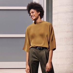 Uniqlo Drape Mock Neck 3/4 Sleeve Blouse